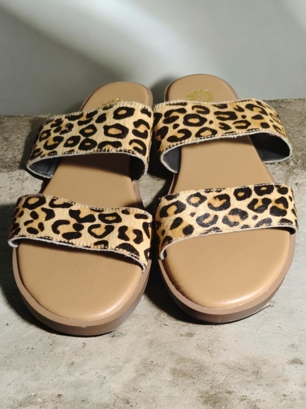 Yellow Box Leopard Print Double-Strap Slide Sandals - Tan/Black